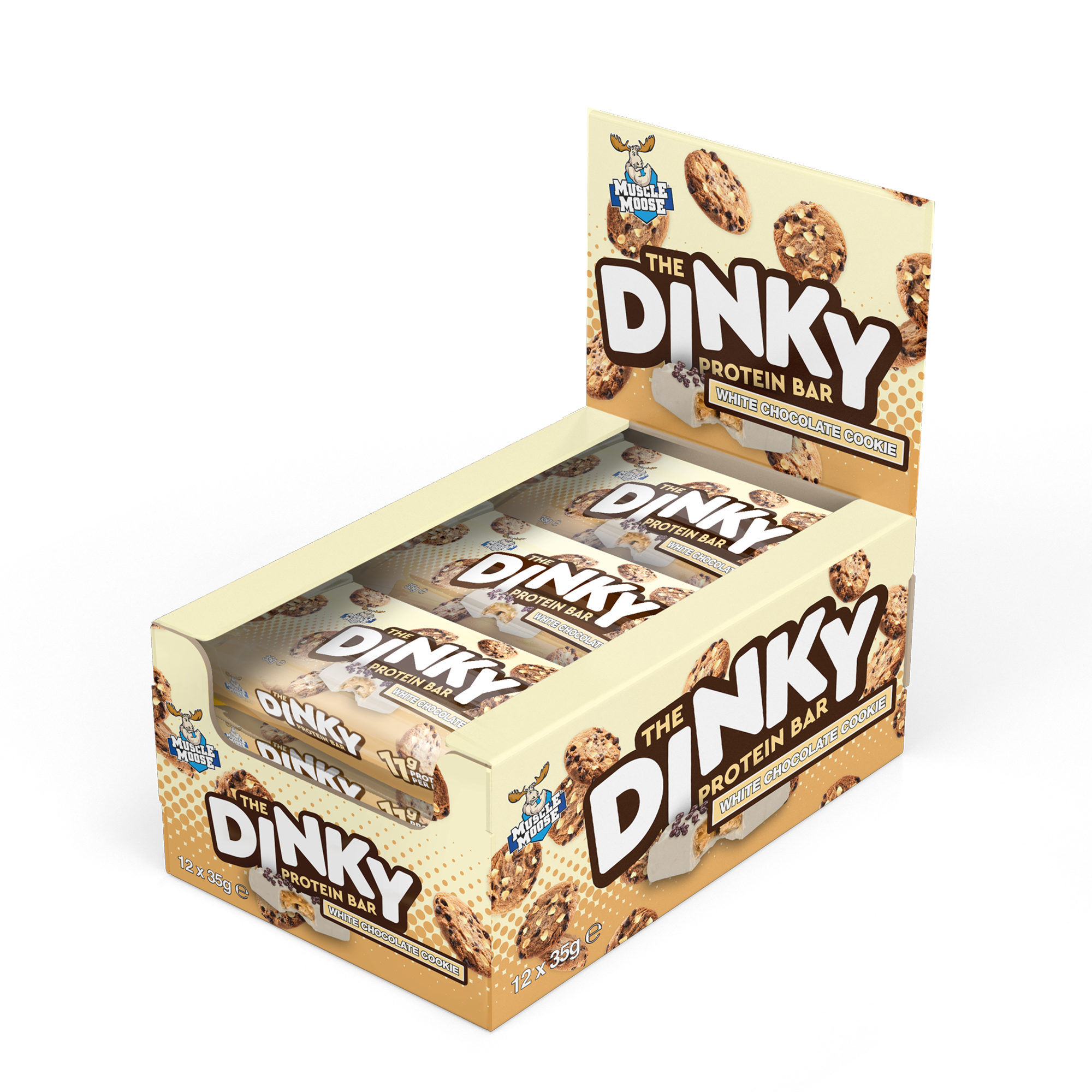 Muscle Moose White Chocolate Cookie Dinky Protein Bar 12 x 35g
